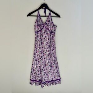 Vintage Purple Floral Halter Dress